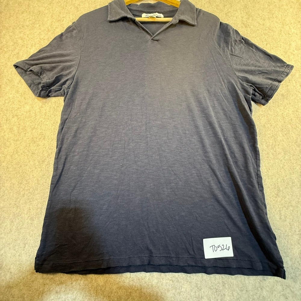 Kenneth Cole New York Mens XL Blue Slub Cotton Johnny Collar‎ Polo Shirt T0526